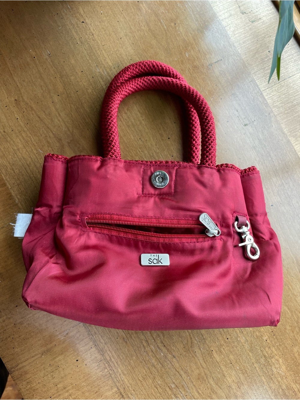 The Sak Red Crochet Top Handle Small Tote Bag - Picture 8 of 12